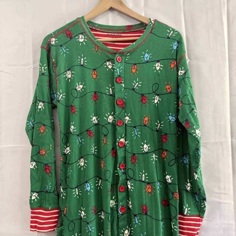 Little Blue House Christmas Lights Trap‎ Door Union Suit Pajamas Adult XL One Pc